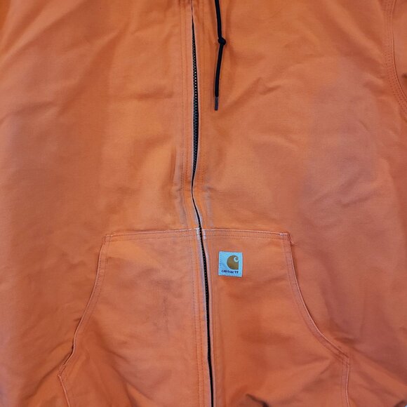 Carhartt Mens XL Tall Orange Cotton Duck Active Jacket Hood Durable Work Wear - Picture 2 of 8